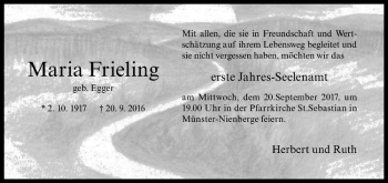 Anzeige von Maria Frieling von Westfälische Nachrichten
