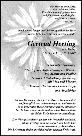 Anzeige von Gertrud Hering von Westfälische Nachrichten
