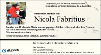 Anzeige von Nicola Fabritius von Westfälische Nachrichten