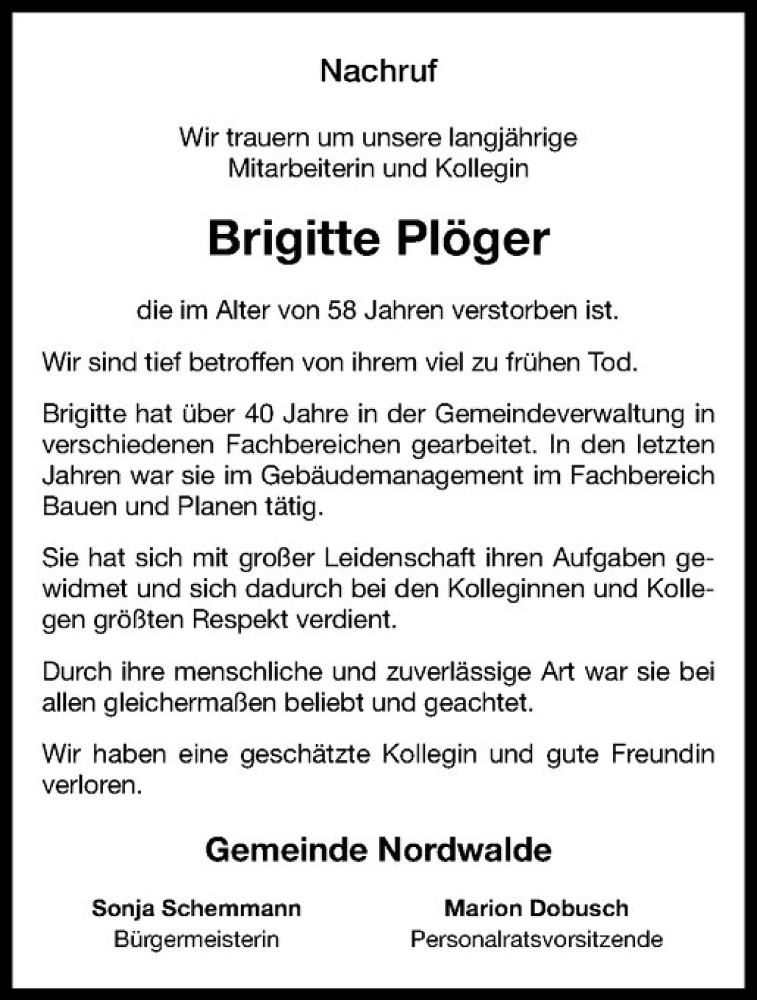  Traueranzeige für Brigitte Plöger vom 02.09.2017 aus Westfälische Nachrichten