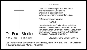 Anzeige von Paul Stolte von Westfälische Nachrichten