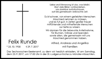 Anzeige von Felix Runde von Westfälische Nachrichten