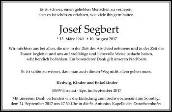 Anzeige von Josef Segbert von Westfälische Nachrichten
