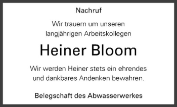 Anzeige von Heiner Bloom von Westfälische Nachrichten
