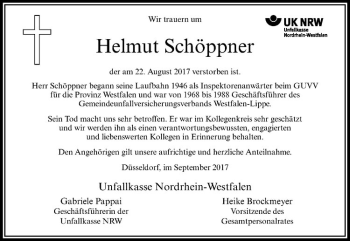 Anzeige von Helmut Schöppner von Westfälische Nachrichten