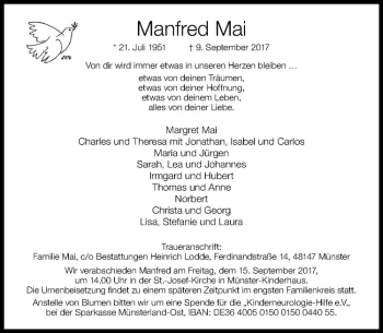 Anzeige von Manfred Mai von Westfälische Nachrichten