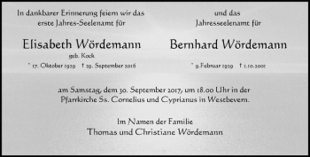 Anzeige von Elisabeth Wördemann von Westfälische Nachrichten