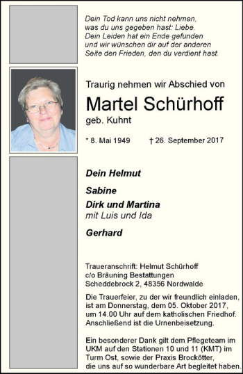 Anzeige von Martel Schürhoff von Westfälische Nachrichten