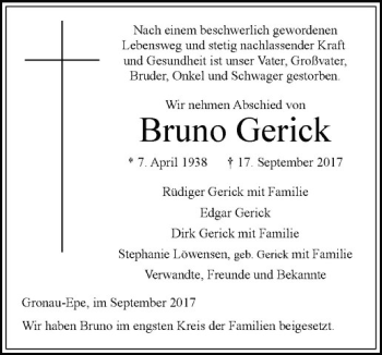 Anzeige von Bruno Gerick von Westfälische Nachrichten