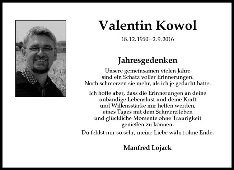  Traueranzeige für Valentin Kowol vom 02.09.2017 aus Westfälische Nachrichten