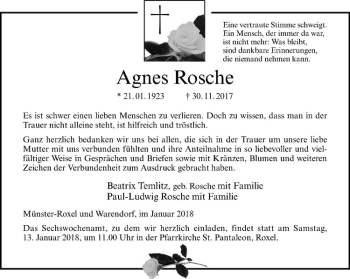Anzeige von Agnes Rosche von Westfälische Nachrichten