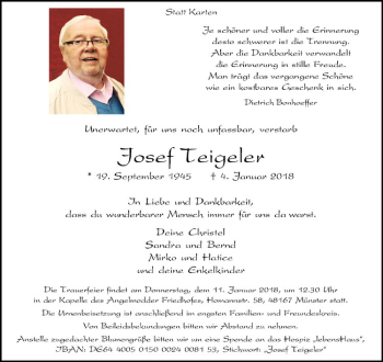 Anzeige von Josef Teigeler von Westfälische Nachrichten