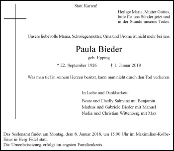 Anzeige von Paula Bieder von Westfälische Nachrichten