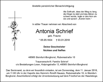 Anzeige von Antonia Schrief von Westfälische Nachrichten