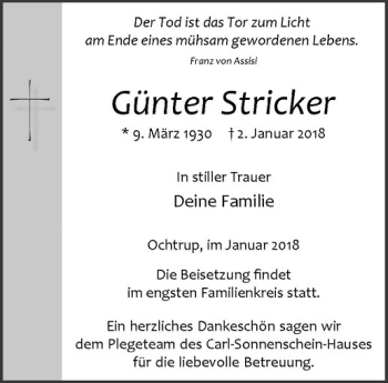 Anzeige von Günter Stricker von Westfälische Nachrichten