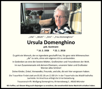 Anzeige von Ursula Domenghino von Westfälische Nachrichten