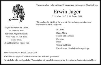 Anzeige von Erwin Jager von Westfälische Nachrichten
