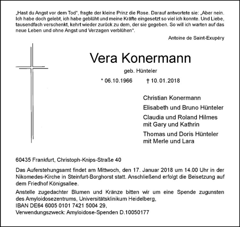  Traueranzeige für Vera Konermann vom 13.01.2018 aus Westfälische Nachrichten