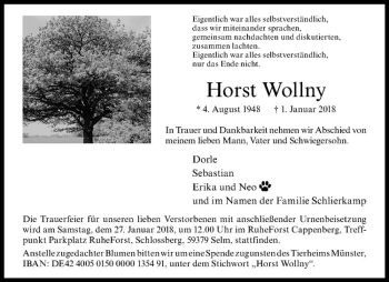 Anzeige von Horst Wollny von Westfälische Nachrichten