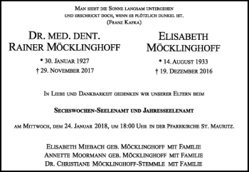 Anzeige von Rainer Möcklinghoff von Westfälische Nachrichten