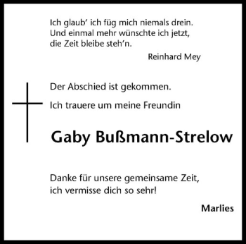 Anzeige von Gabriele Bußmann-Strelow von Westfälische Nachrichten