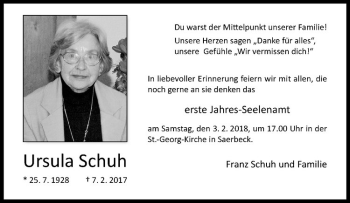 Anzeige von Ursula Schuh von Westfälische Nachrichten