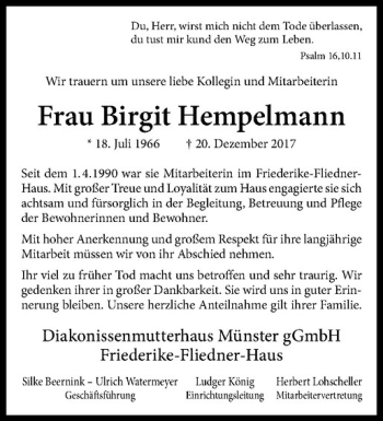 Anzeige von Birgit Hempelmann von Westfälische Nachrichten