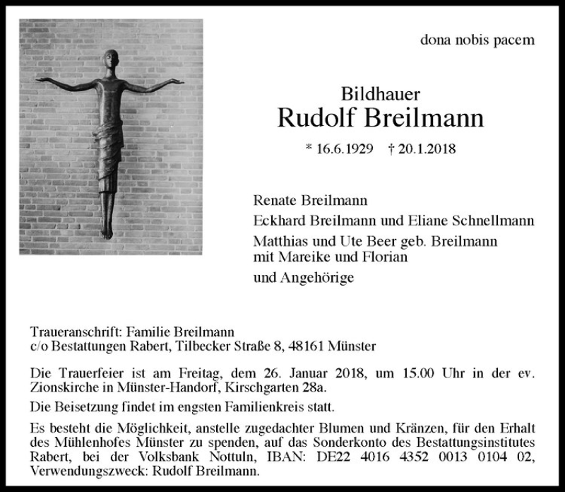  Traueranzeige für Rudolf Breilmann vom 24.01.2018 aus Westfälische Nachrichten