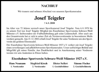 Anzeige von Josef Teigeler von Westfälische Nachrichten