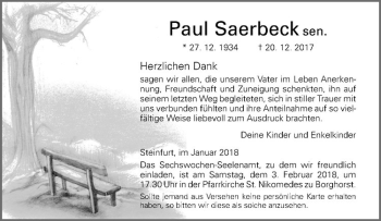 Anzeige von Paul Saerbeck von Westfälische Nachrichten