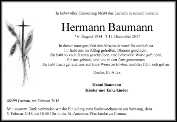 Anzeige von Hermann Baumann von Westfälische Nachrichten