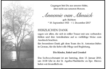 Anzeige von Annemie van Almsick von Westfälische Nachrichten