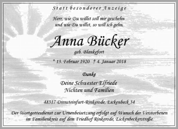 Anzeige von Anna Bücker von Westfälische Nachrichten