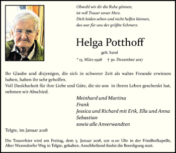Anzeige von Helga Potthoff von Westfälische Nachrichten