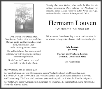Anzeige von Hermann Louven von Westfälische Nachrichten