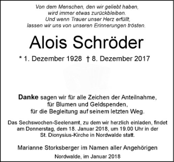 Anzeige von Alois Schröder von Westfälische Nachrichten