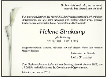 Anzeige von Helene Strukamp von Westfälische Nachrichten