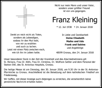 Anzeige von Franz Kleining von Westfälische Nachrichten