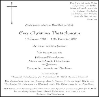 Anzeige von Eva Christina Pietschmann von Westfälische Nachrichten