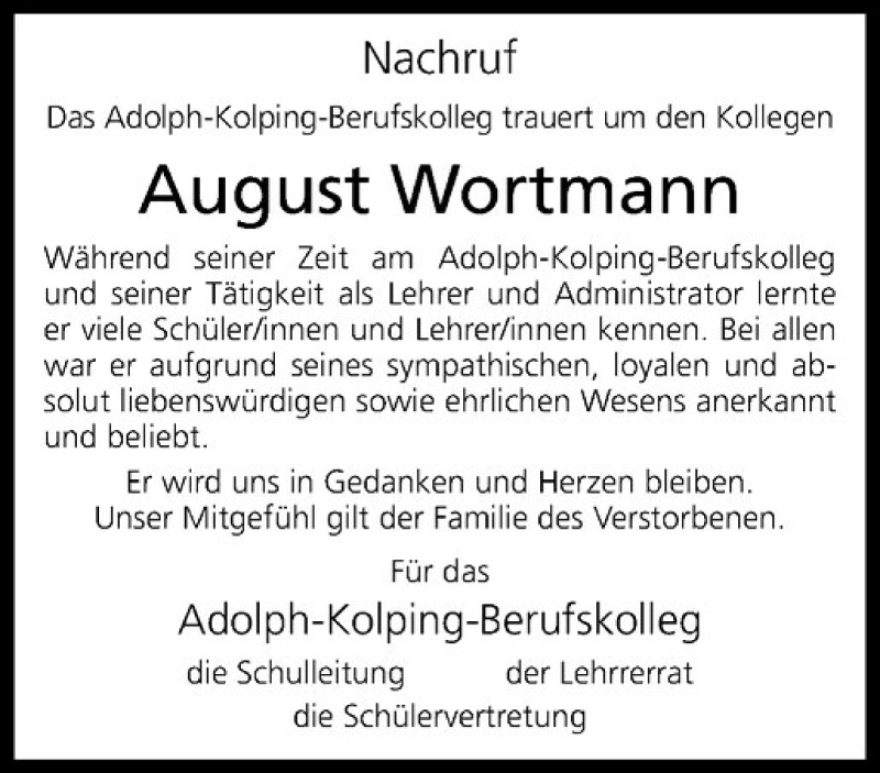  Traueranzeige für August Wortmann vom 27.01.2018 aus Westfälische Nachrichten