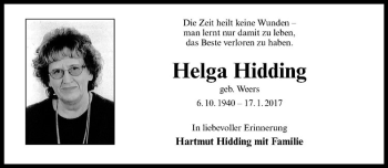Anzeige von Helga Hidding von Westfälische Nachrichten