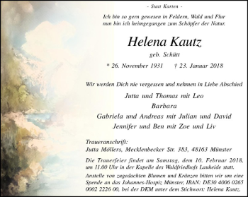 Anzeige von Helena Kautz von Westfälische Nachrichten