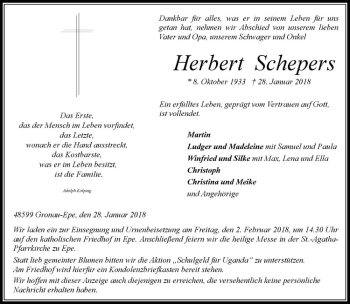 Anzeige von Herbert Schepers von Westfälische Nachrichten