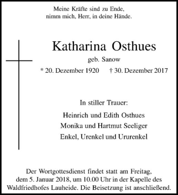 Anzeige von Katharina Osthues von Westfälische Nachrichten