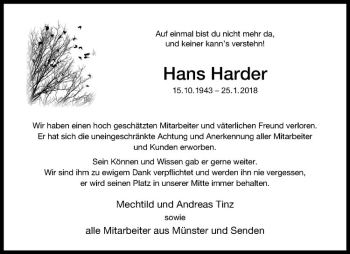 Anzeige von Hans Harder von Westfälische Nachrichten