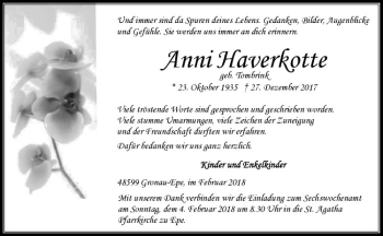 Anzeige von Anni Haverkotte von Westfälische Nachrichten