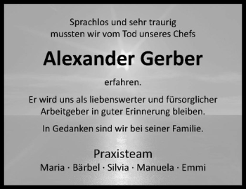 Anzeige von Alexander Gerber von Westfälische Nachrichten