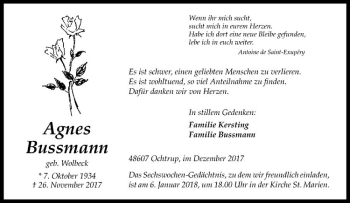 Anzeige von Agnes Bussmann von Westfälische Nachrichten