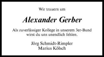 Anzeige von Alexander Gerber von Westfälische Nachrichten