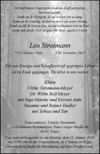 Anzeige von Leo Strotmann von Westfälische Nachrichten